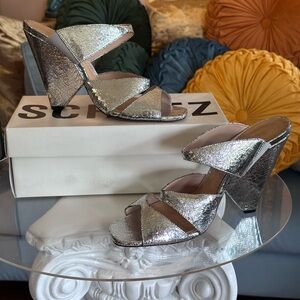 Schutz Silver kinds Sandal Heels for kicking around in!
